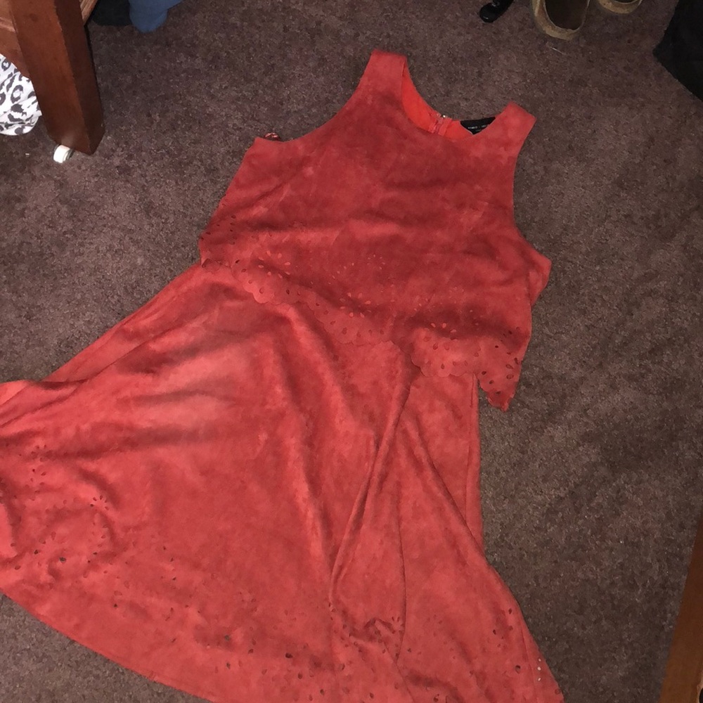 Orangey red suede dress